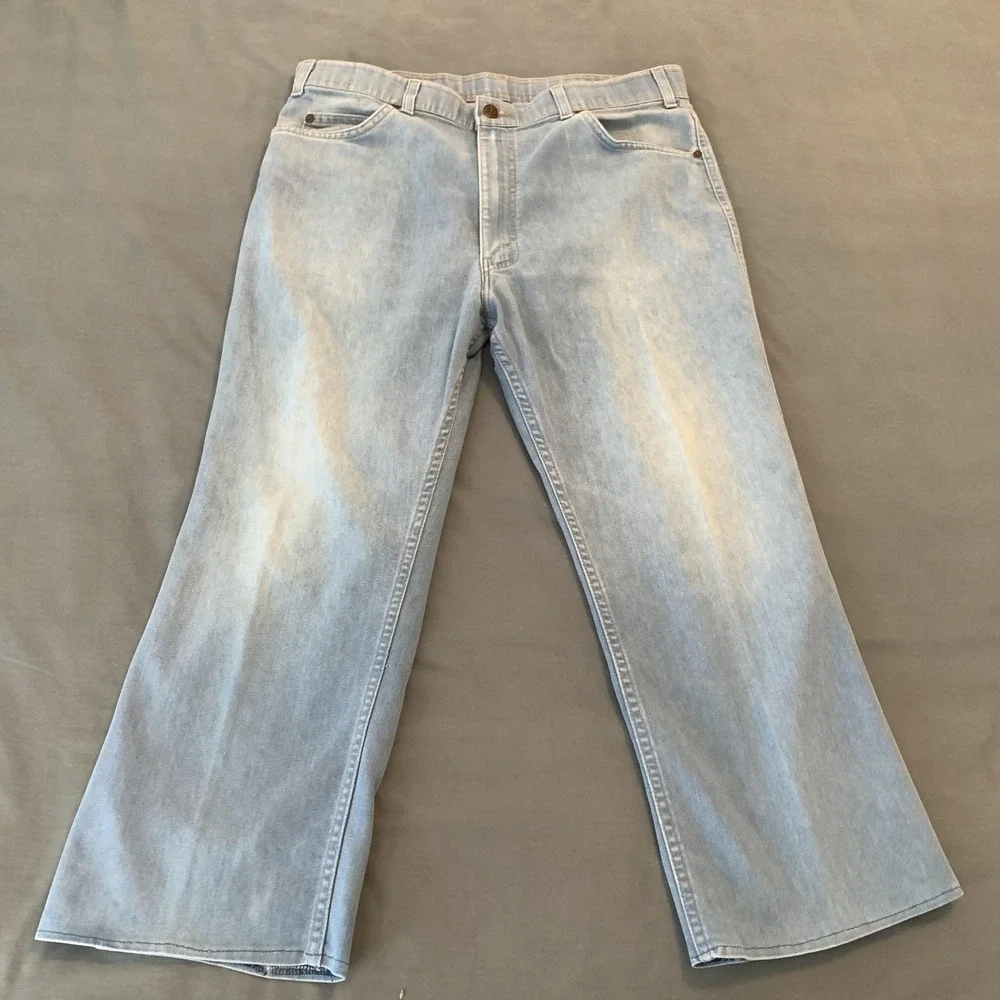 Vintage Levis 442 Jeans Mens 38x31 (35x23) Light Blue Wash Denim USA Orange Tab